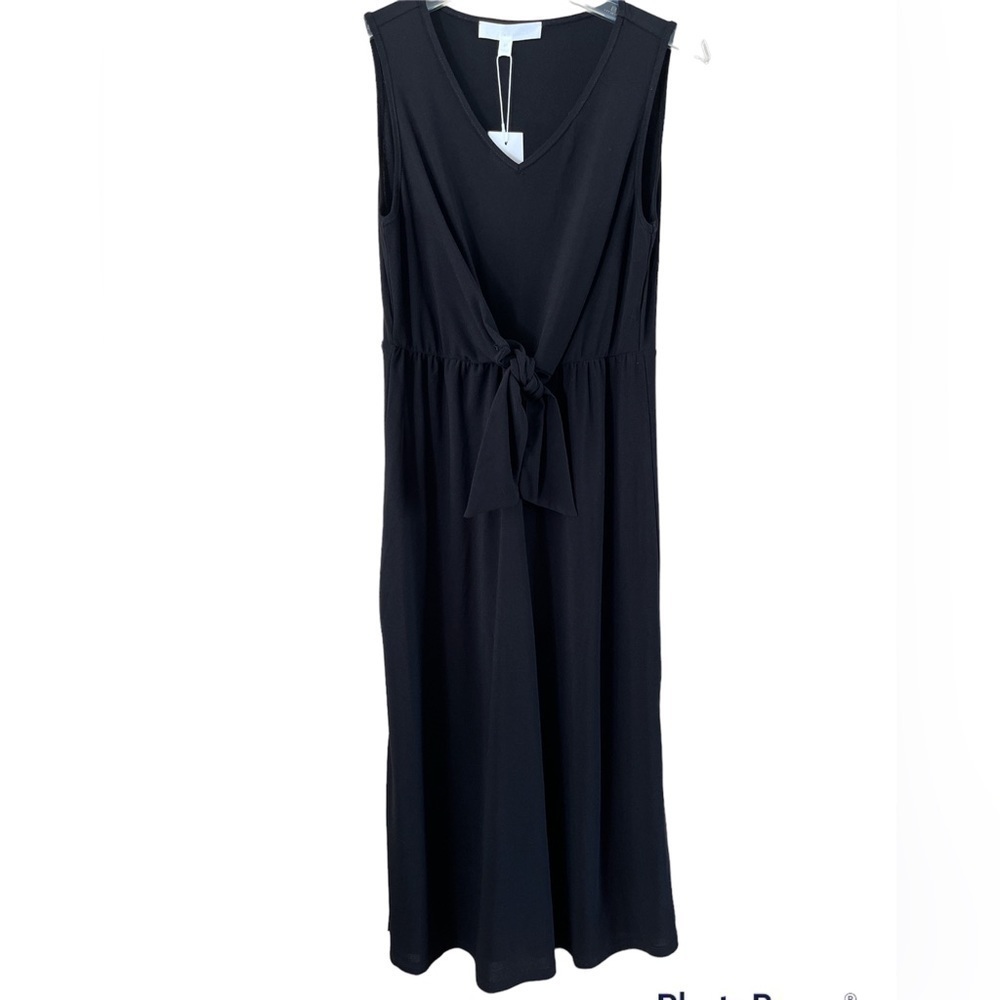 NWT Adyson Parker Tie-Waist Midi Knotted Sash Sheath Black Dress XS
